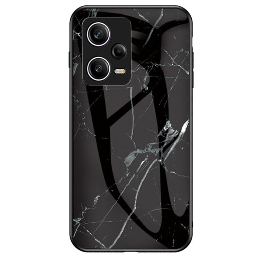 For Xiaomi Redmi Note 12 Pro 5G Marble Pattern Printing Phone Case Hard Tempered Glass + PC Back TPU Bumper Shock Absorption Protective Cover