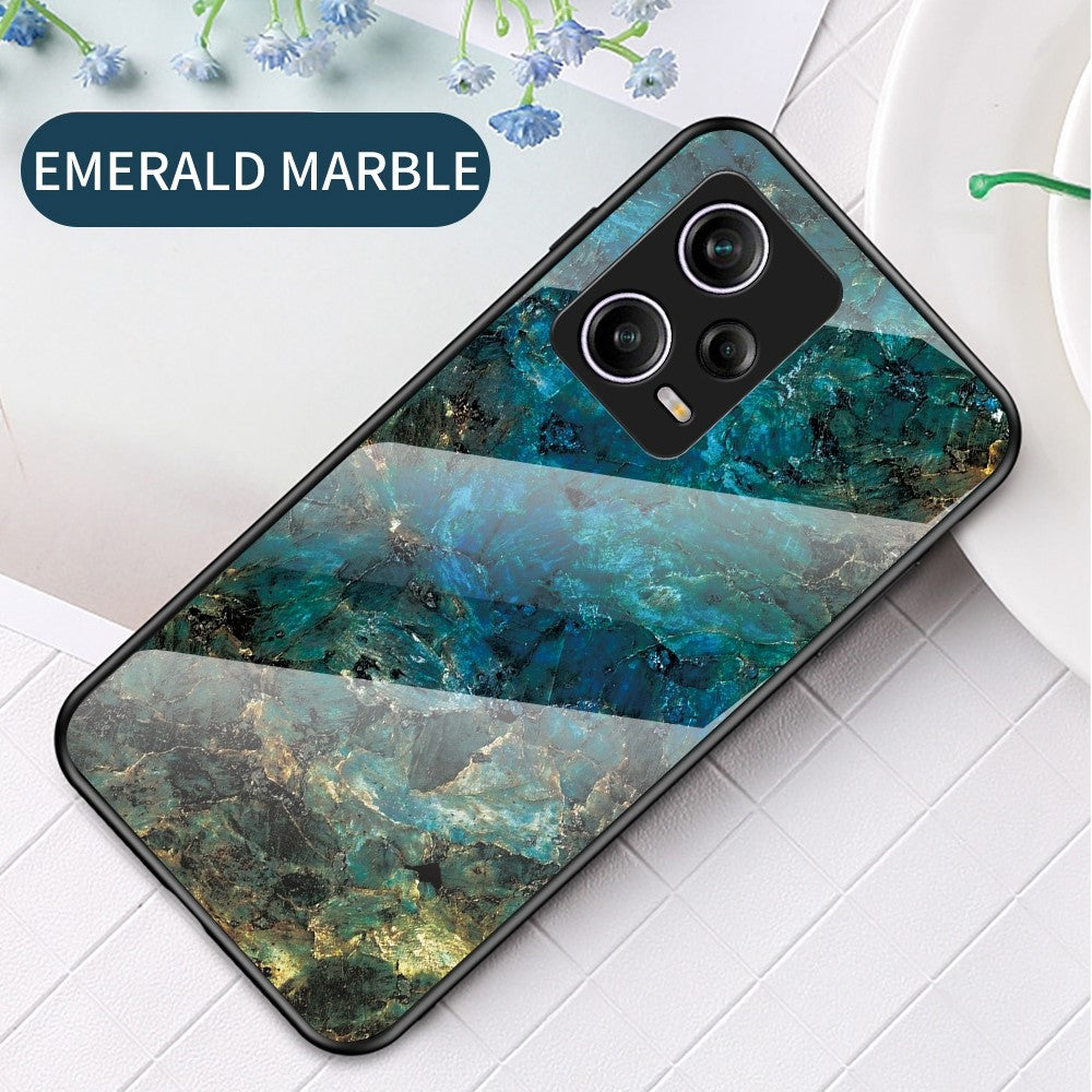For Xiaomi Redmi Note 12 Pro 5G Marble Pattern Printing Phone Case Hard Tempered Glass + PC Back TPU Bumper Shock Absorption Protective Cover