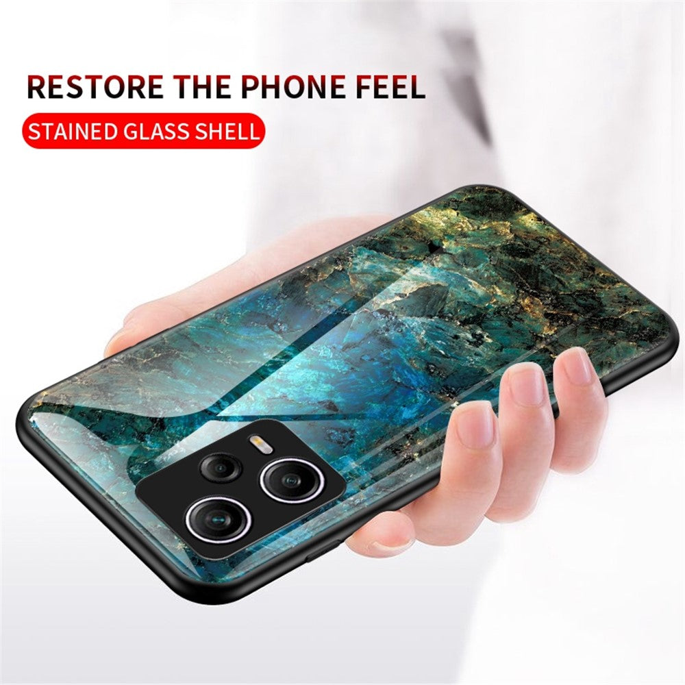 For Xiaomi Redmi Note 12 Pro 5G Marble Pattern Printing Phone Case Hard Tempered Glass + PC Back TPU Bumper Shock Absorption Protective Cover