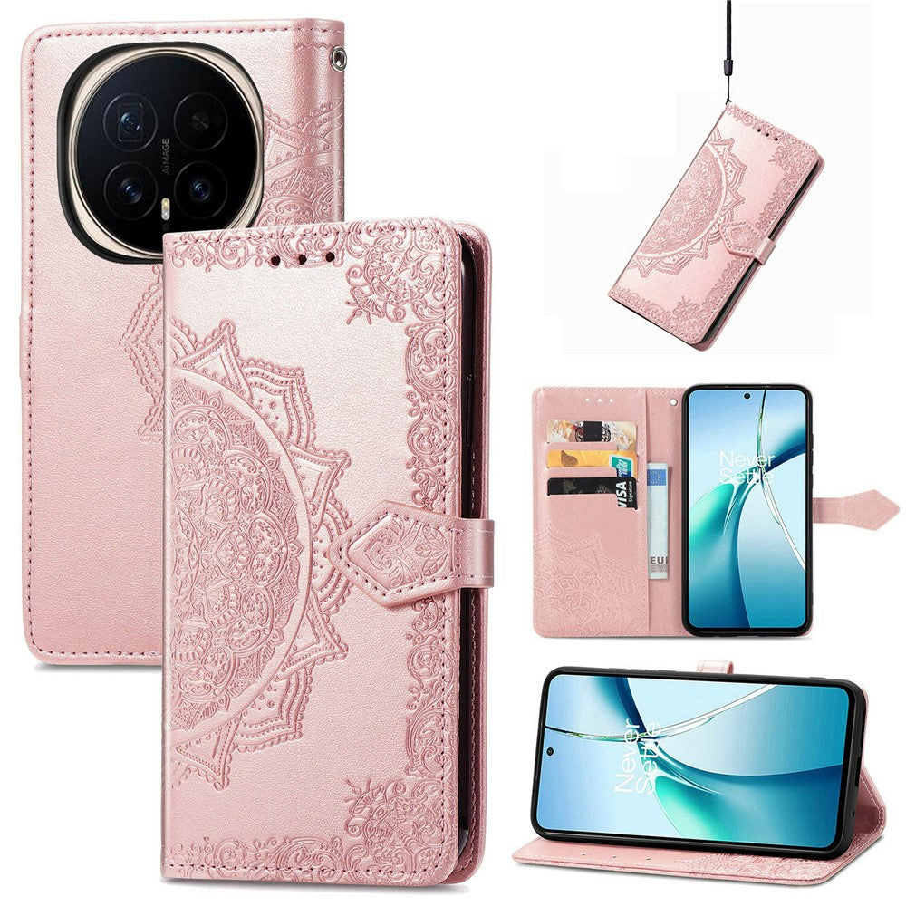 Honor Magic8 5G Wallet-Handyhülle – Aus geprägtem Mandala-Leder, mit Magnetverschluss & Klappverschluss