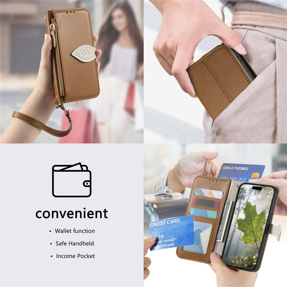 For Honor Magic8 5G Stand Case Leaf Shape Magnetic Clasp Leather Phone Cover with Hand Strap