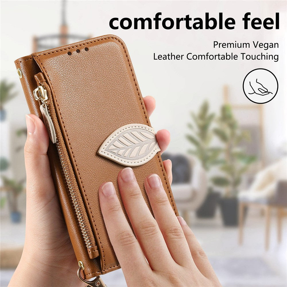 For Honor Magic8 5G Stand Case Leaf Shape Magnetic Clasp Leather Phone Cover with Hand Strap