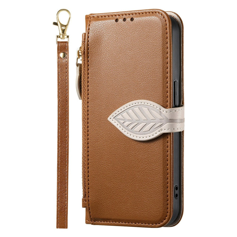 For Honor Magic8 5G Stand Case Leaf Shape Magnetic Clasp Leather Phone Cover with Hand Strap