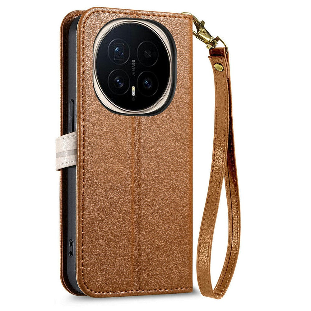 For Honor Magic8 5G Stand Case Leaf Shape Magnetic Clasp Leather Phone Cover with Hand Strap