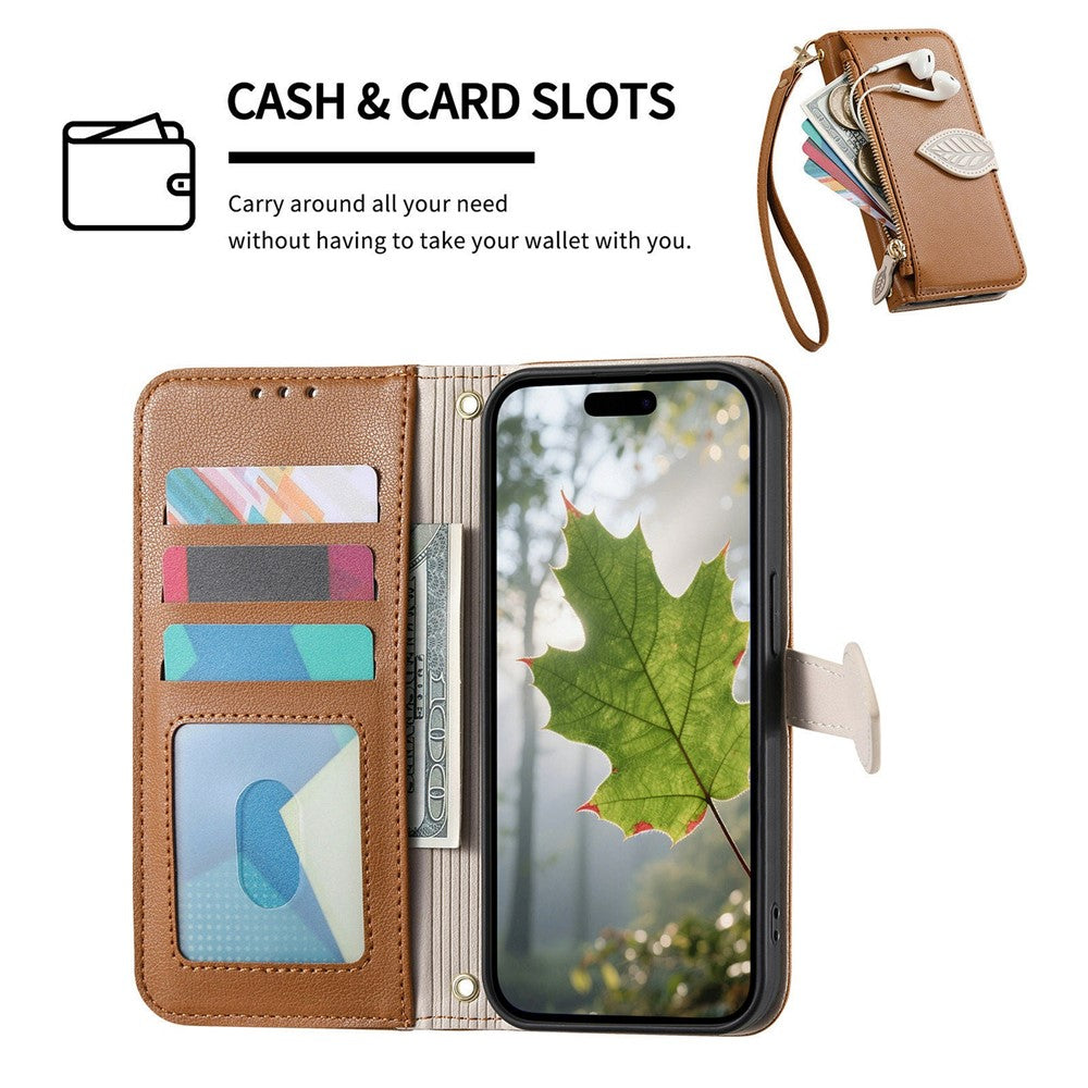 For Honor Magic8 5G Stand Case Leaf Shape Magnetic Clasp Leather Phone Cover with Hand Strap