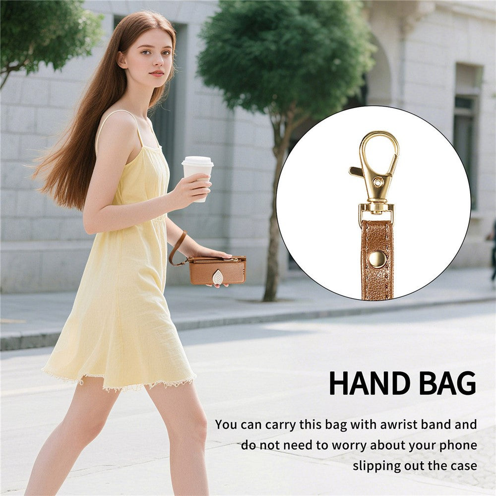 For Honor Magic8 5G Stand Case Leaf Shape Magnetic Clasp Leather Phone Cover with Hand Strap