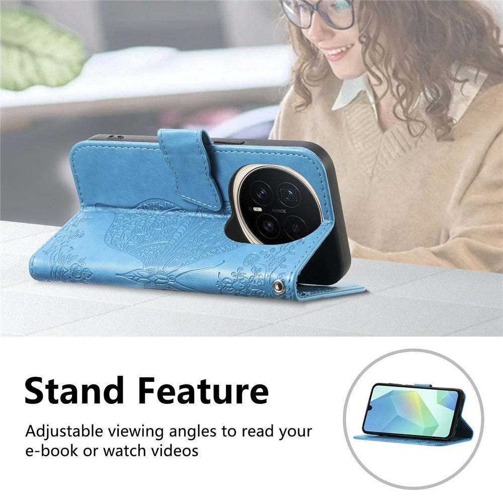 For Honor Magic8 5G Case with Strap Butterfly Pattern PU Leather Wallet Phone Cover