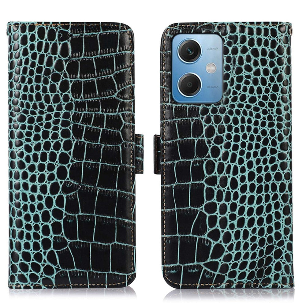 For Xiaomi Redmi Note 12 5G (Global) / (India) / (China) / Poco X5 5G Crocodile Texture Genuine Cowhide Leather Case Wallet Stand Phone Cover with RFID Blocking Function