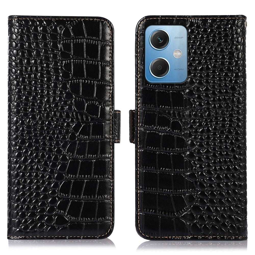 For Xiaomi Redmi Note 12 5G (Global) / (India) / (China) / Poco X5 5G Crocodile Texture Genuine Cowhide Leather Case Wallet Stand Phone Cover with RFID Blocking Function