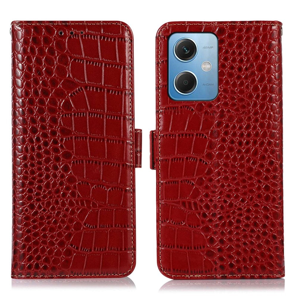 For Xiaomi Redmi Note 12 5G (Global) / (India) / (China) / Poco X5 5G Crocodile Texture Genuine Cowhide Leather Case Wallet Stand Phone Cover with RFID Blocking Function