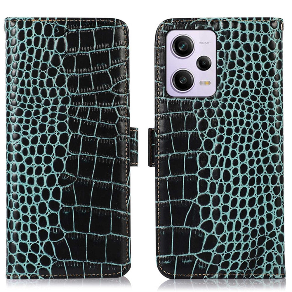 For Xiaomi Redmi Note 12 Pro 5G / Note 12 Pro Speed 5G / Poco X5 Pro 5G Crocodile Texture Genuine Cowhide Leather Case Wallet Stand Anti-theft Phone Cover with RFID Blocking Function