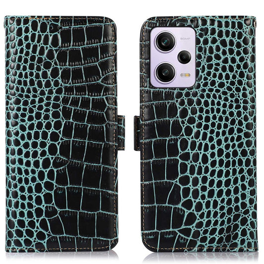 For Xiaomi Redmi Note 12 Pro 5G / Note 12 Pro Speed 5G / Poco X5 Pro 5G Crocodile Texture Genuine Cowhide Leather Case Wallet Stand Anti-theft Phone Cover with RFID Blocking Function