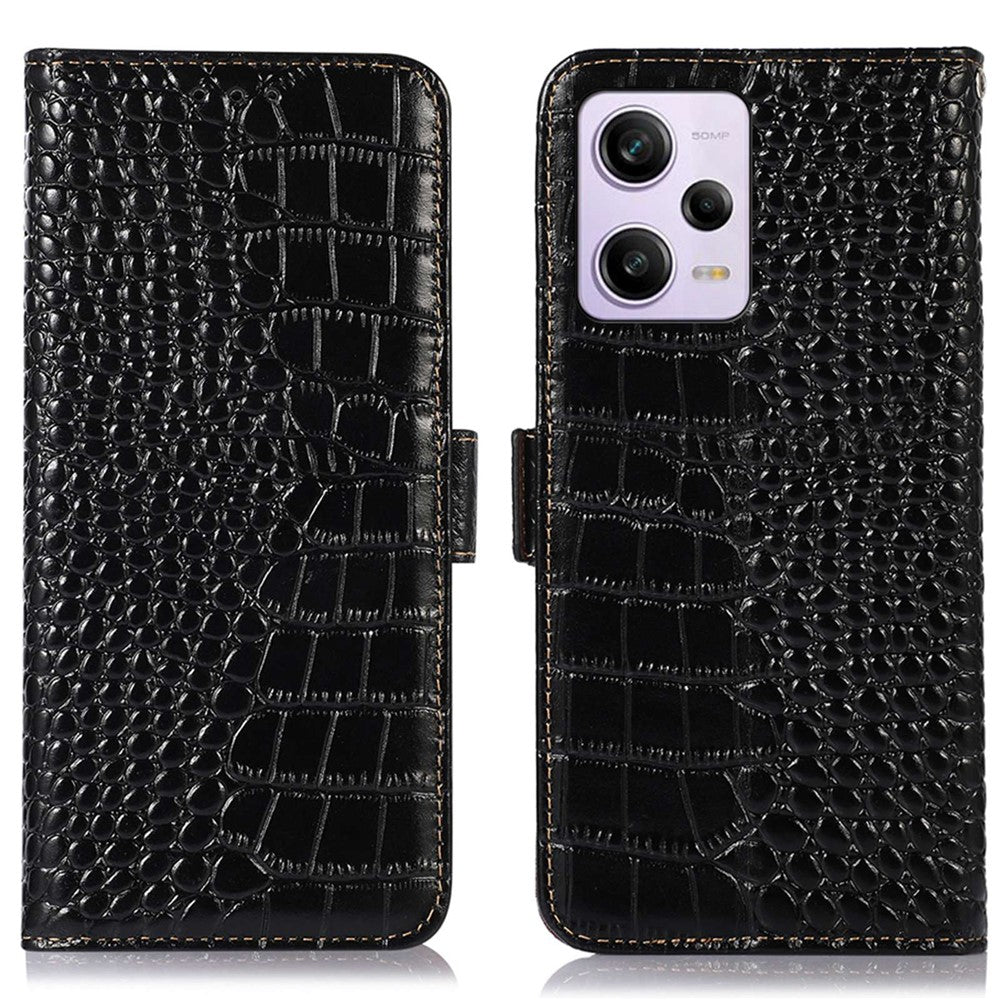 For Xiaomi Redmi Note 12 Pro 5G / Note 12 Pro Speed 5G / Poco X5 Pro 5G Crocodile Texture Genuine Cowhide Leather Case Wallet Stand Anti-theft Phone Cover with RFID Blocking Function