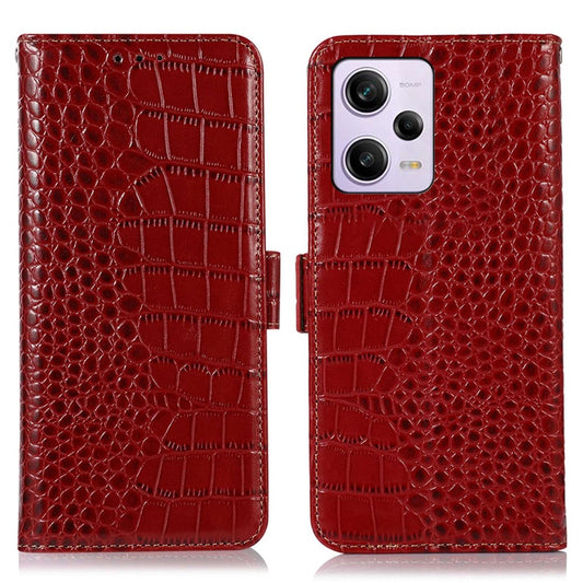 For Xiaomi Redmi Note 12 Pro 5G / Note 12 Pro Speed 5G / Poco X5 Pro 5G Crocodile Texture Genuine Cowhide Leather Case Wallet Stand Anti-theft Phone Cover with RFID Blocking Function