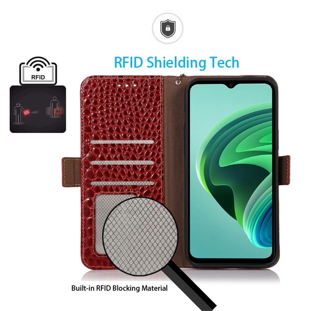 For Xiaomi Redmi Note 12 Pro 5G / Note 12 Pro Speed 5G / Poco X5 Pro 5G Crocodile Texture Genuine Cowhide Leather Case Wallet Stand Anti-theft Phone Cover with RFID Blocking Function