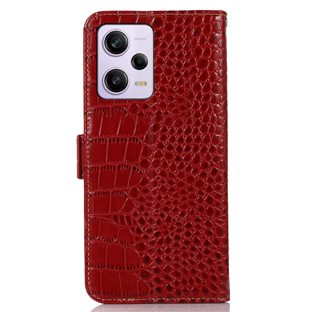 For Xiaomi Redmi Note 12 Pro 5G / Note 12 Pro Speed 5G / Poco X5 Pro 5G Crocodile Texture Genuine Cowhide Leather Case Wallet Stand Anti-theft Phone Cover with RFID Blocking Function