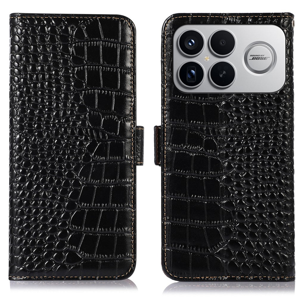 For Xiaomi Poco F8 Ultra  /  Redmi K90 Pro Max 5G Case RFID Blocking Wallet Crocodile Texture Genuine Cow Leather Phone Cover