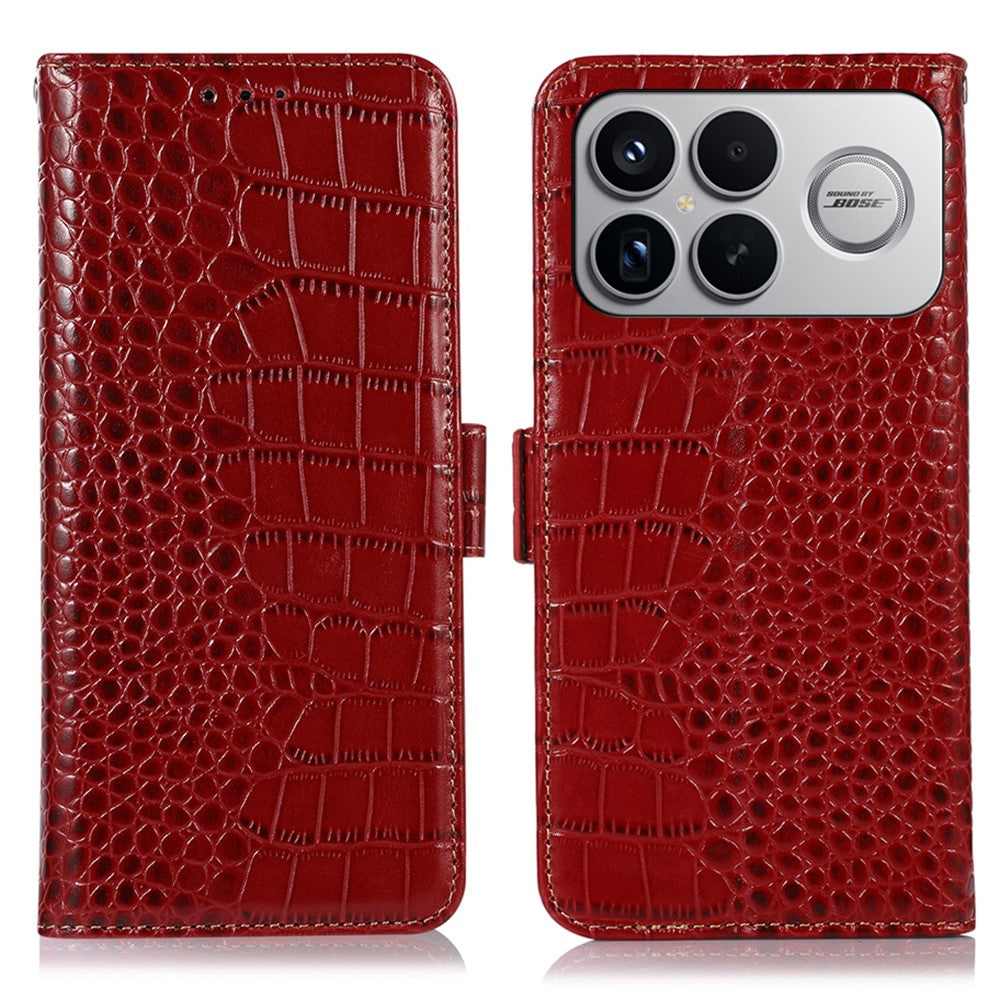 For Xiaomi Poco F8 Ultra  /  Redmi K90 Pro Max 5G Case RFID Blocking Wallet Crocodile Texture Genuine Cow Leather Phone Cover