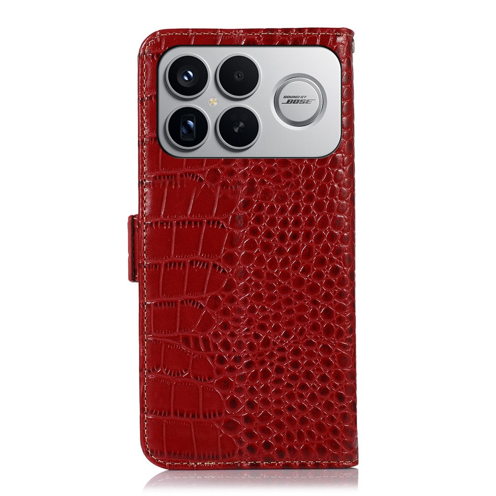 For Xiaomi Poco F8 Ultra  /  Redmi K90 Pro Max 5G Case RFID Blocking Wallet Crocodile Texture Genuine Cow Leather Phone Cover