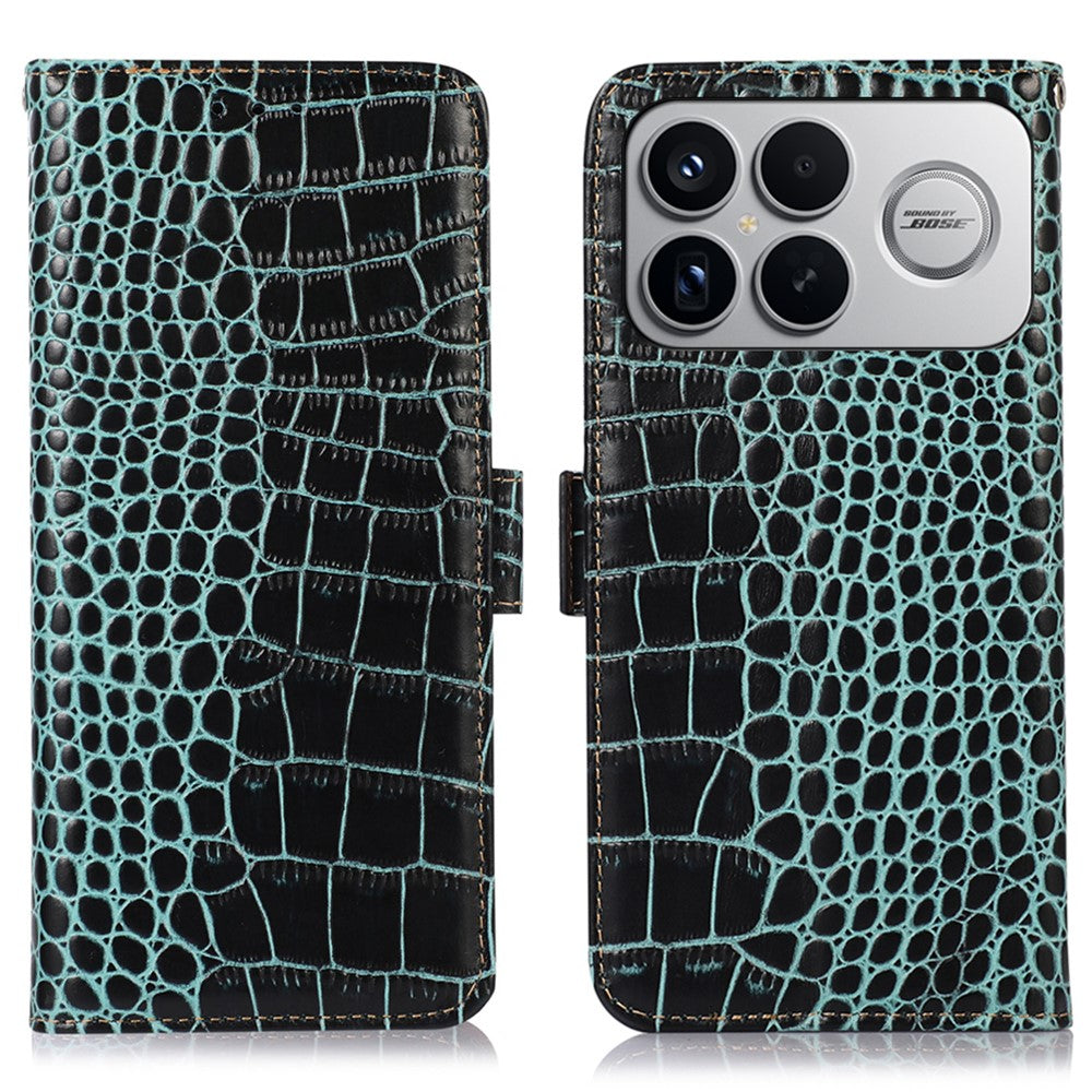 For Xiaomi Poco F8 Ultra  /  Redmi K90 Pro Max 5G Case RFID Blocking Wallet Crocodile Texture Genuine Cow Leather Phone Cover