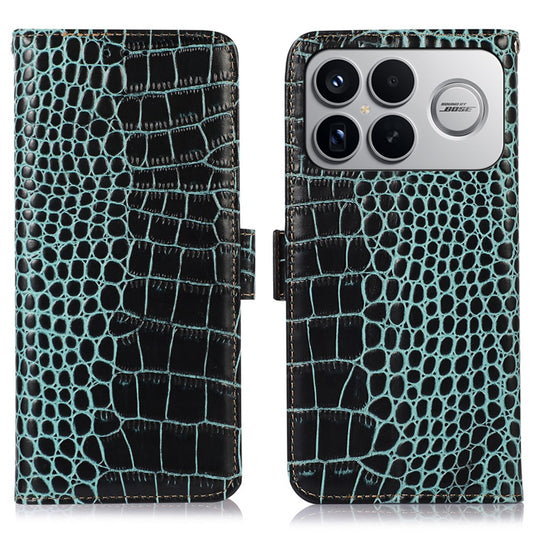 For Xiaomi Poco F8 Ultra  /  Redmi K90 Pro Max 5G Case RFID Blocking Wallet Crocodile Texture Genuine Cow Leather Phone Cover