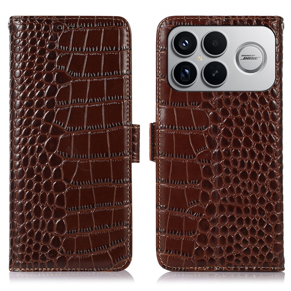 For Xiaomi Poco F8 Ultra  /  Redmi K90 Pro Max 5G Case RFID Blocking Wallet Crocodile Texture Genuine Cow Leather Phone Cover