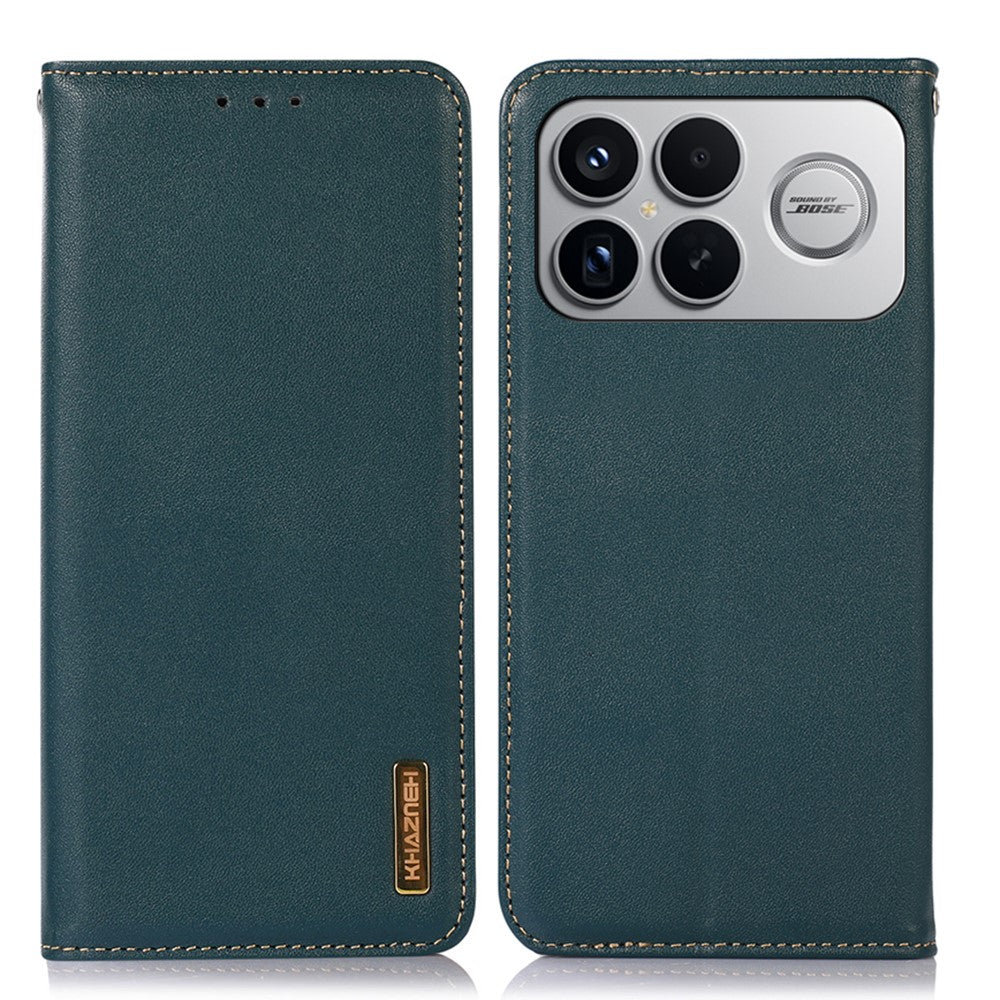 KHAZNEH For Xiaomi Poco F8 Ultra  /  Redmi K90 Pro Max 5G Case Wallet Genuine Cow Leather Phone Cover Nappa Texture -Green