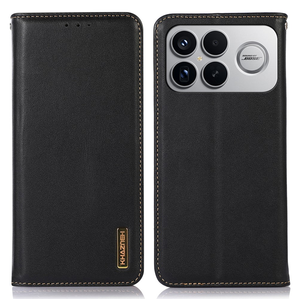 KHAZNEH For Xiaomi Poco F8 Ultra  /  Redmi K90 Pro Max 5G Case Wallet Genuine Cow Leather Phone Cover Nappa Texture -Green