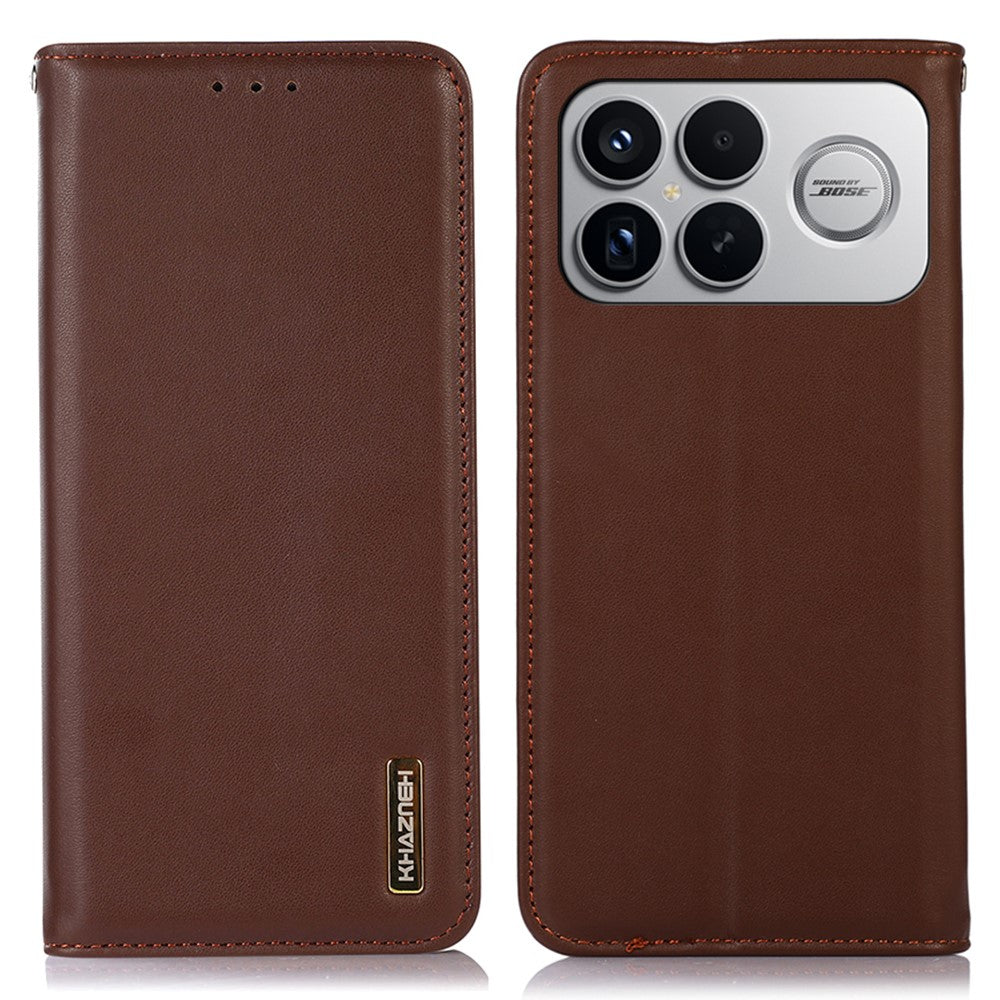 KHAZNEH For Xiaomi Poco F8 Ultra  /  Redmi K90 Pro Max 5G Case Wallet Genuine Cow Leather Phone Cover Nappa Texture -Green
