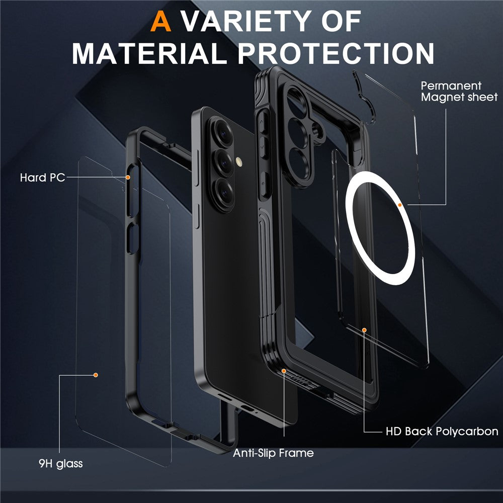 For Samsung Galaxy S26 Magnetic Case PC + TPU Phone Cover with Tempered Glass Screen Film