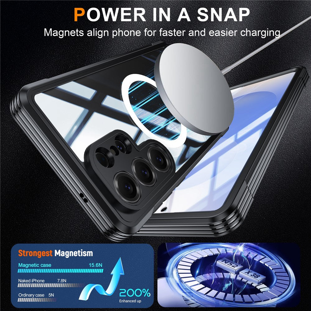 For Samsung Galaxy S26 Ultra Magnetic Case PC + TPU Phone Cover with Tempered Glass Screen Film