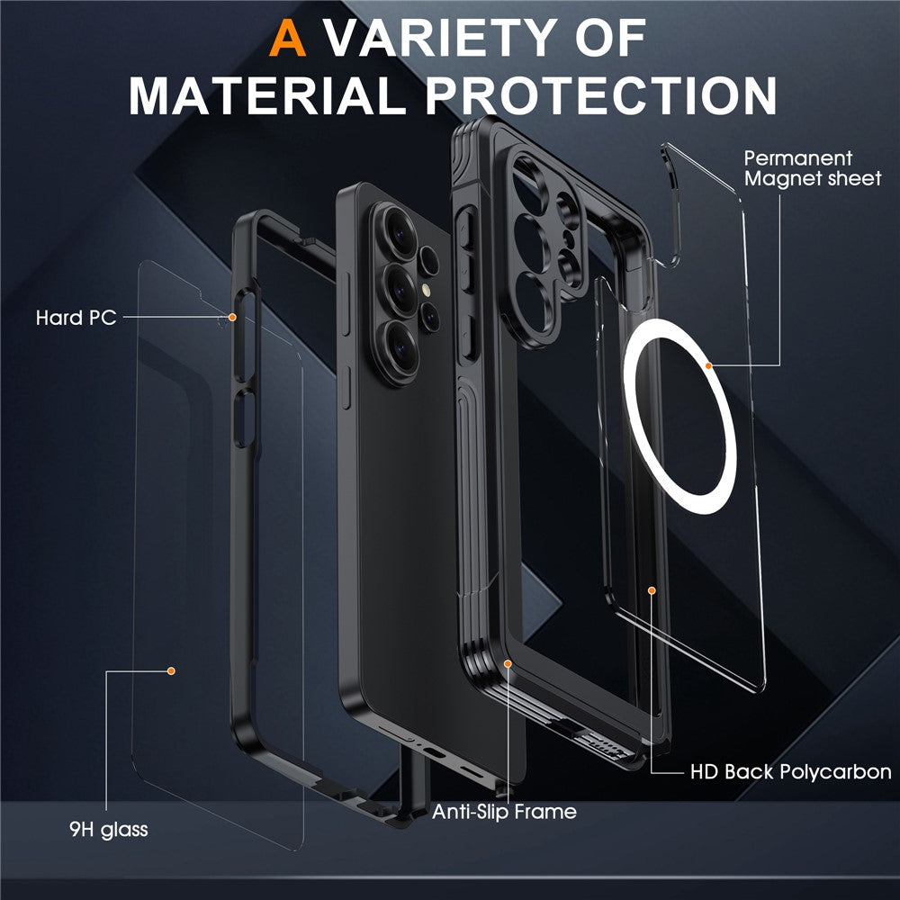 For Samsung Galaxy S26 Ultra Magnetic Case PC + TPU Phone Cover with Tempered Glass Screen Film