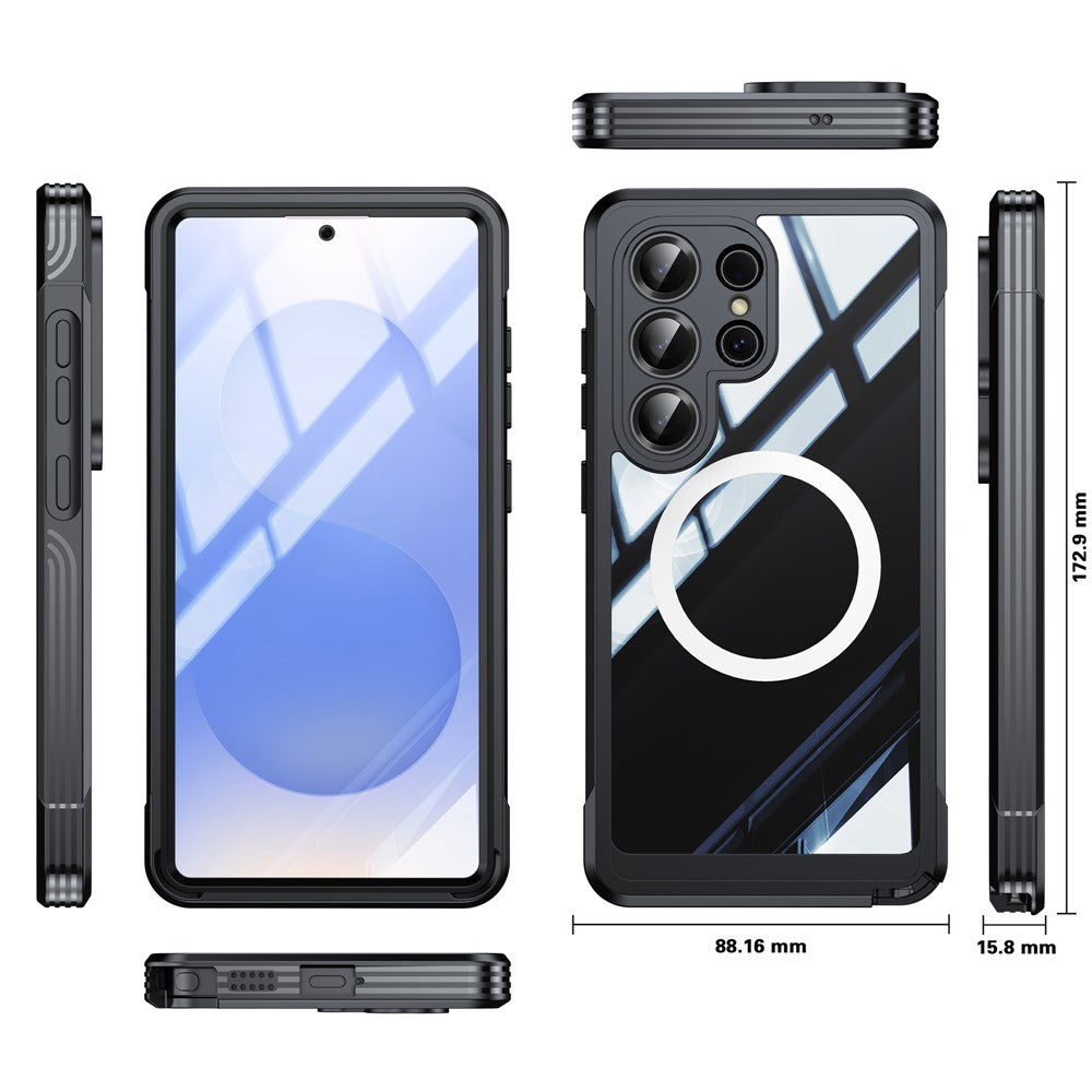 For Samsung Galaxy S26 Ultra Magnetic Case PC + TPU Phone Cover with Tempered Glass Screen Film