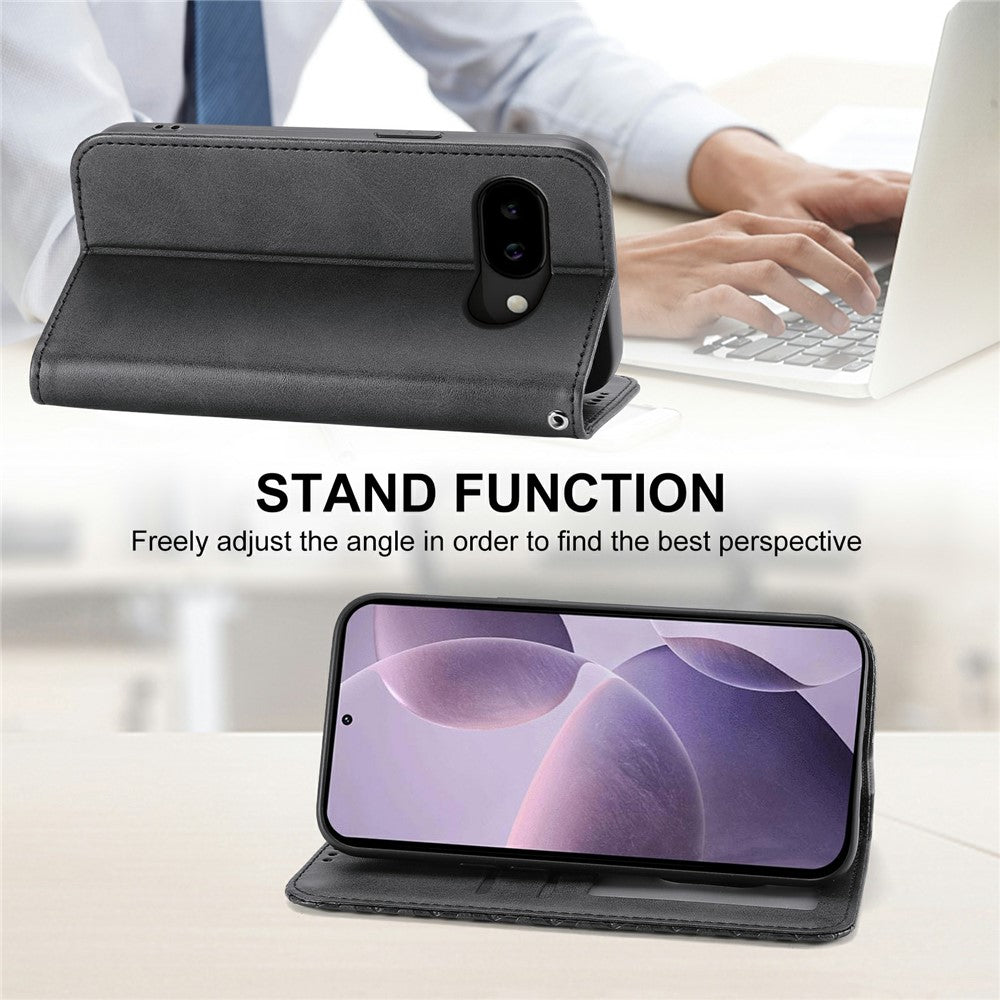 For Google Pixel 10a Case Calf Texture PU Leather Wallet Phone Cover with Wrist Strap