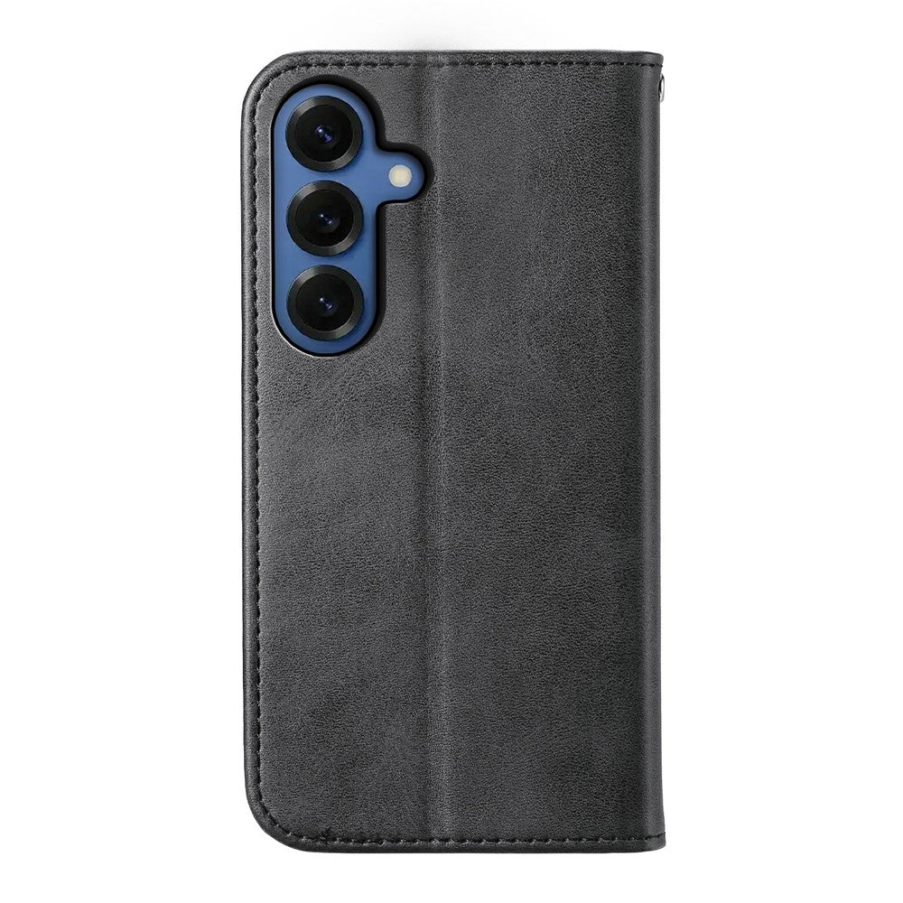 For Samsung Galaxy S26 Case Calf Texture PU Leather Wallet Phone Cover with Wrist Strap