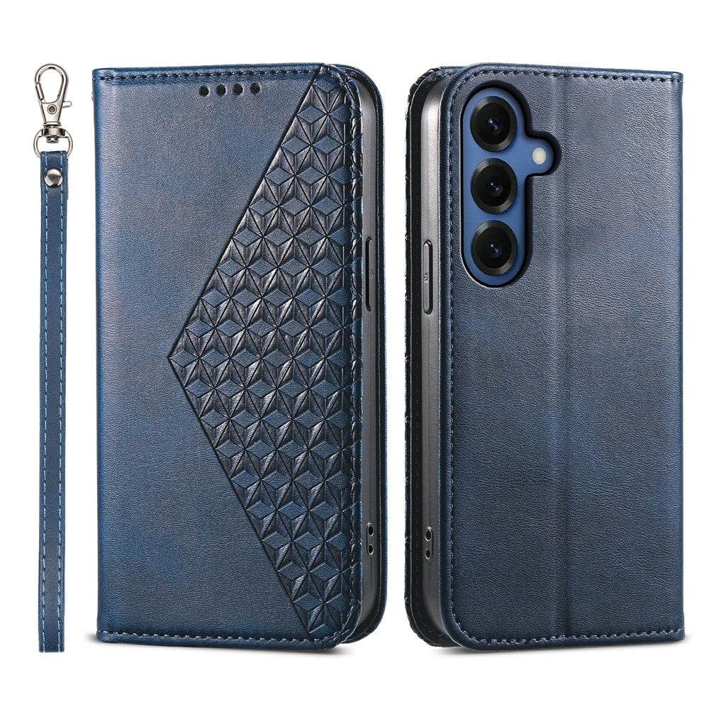 For Samsung Galaxy S26 Case Calf Texture PU Leather Wallet Phone Cover with Wrist Strap