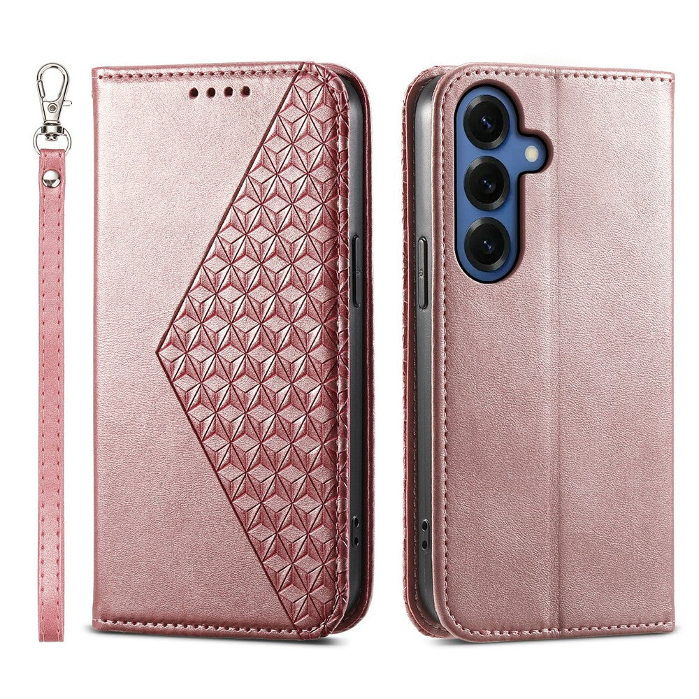 For Samsung Galaxy S26 Case Calf Texture PU Leather Wallet Phone Cover with Wrist Strap