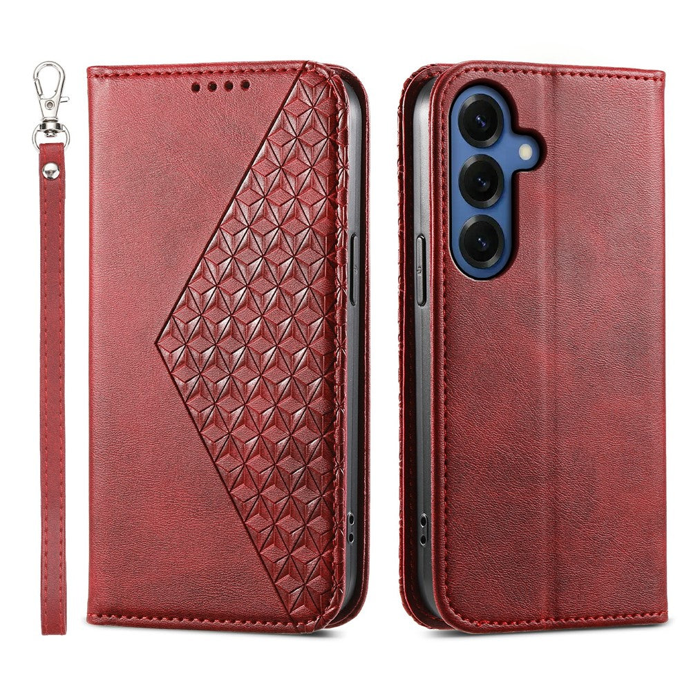 For Samsung Galaxy S26+ Case Calf Texture PU Leather Wallet Phone Cover with Wrist Strap