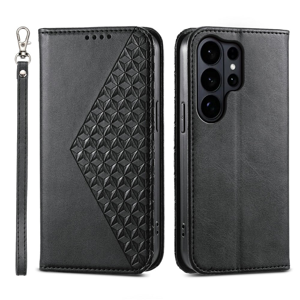 For Samsung Galaxy S26 Ultra Case Calf Texture PU Leather Wallet Phone Cover with Wrist Strap