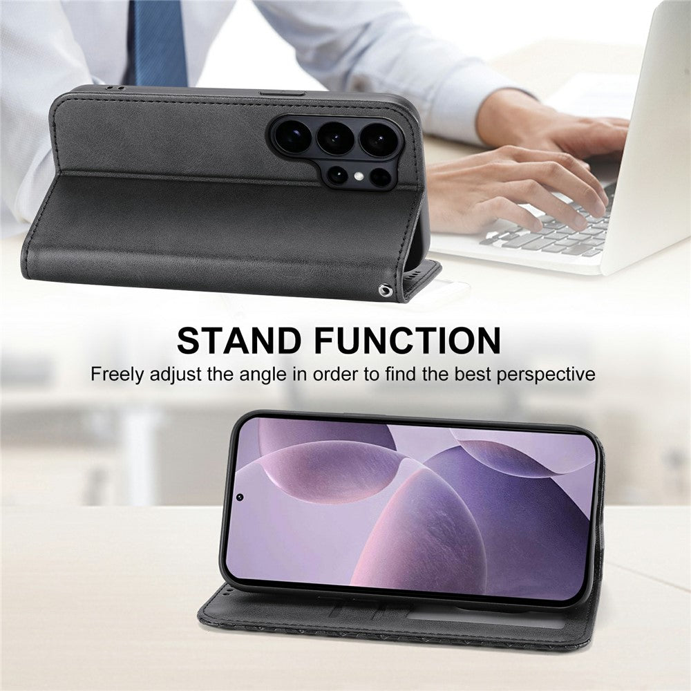 For Samsung Galaxy S26 Ultra Case Calf Texture PU Leather Wallet Phone Cover with Wrist Strap