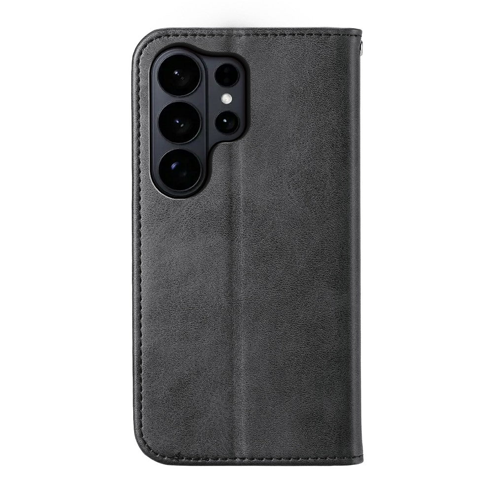 For Samsung Galaxy S26 Ultra Case Calf Texture PU Leather Wallet Phone Cover with Wrist Strap