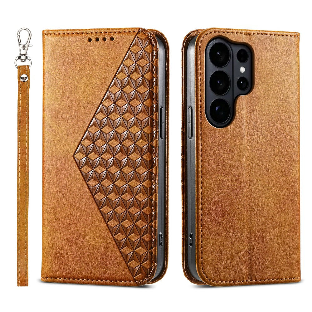 For Samsung Galaxy S26 Ultra Case Calf Texture PU Leather Wallet Phone Cover with Wrist Strap