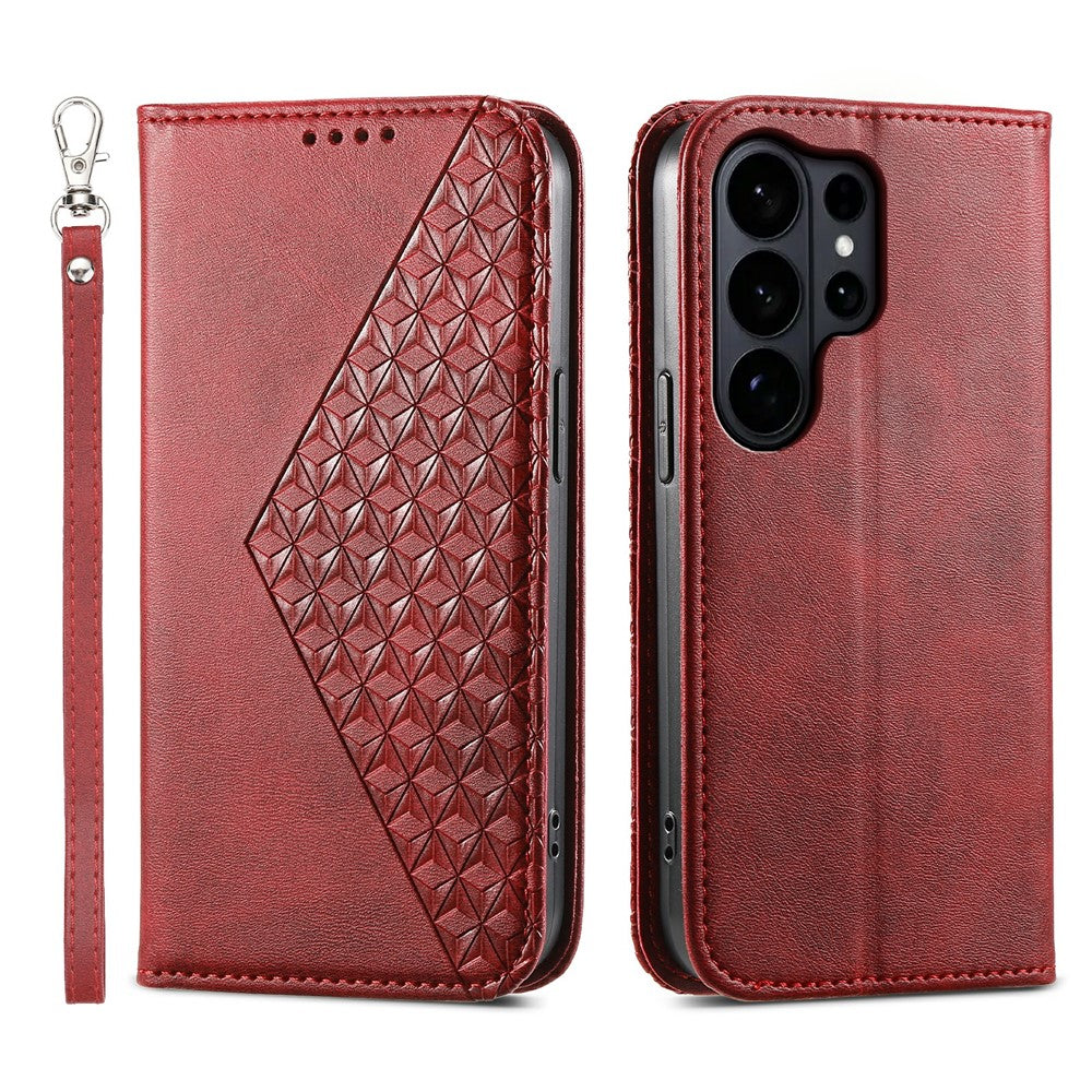 For Samsung Galaxy S26 Ultra Case Calf Texture PU Leather Wallet Phone Cover with Wrist Strap