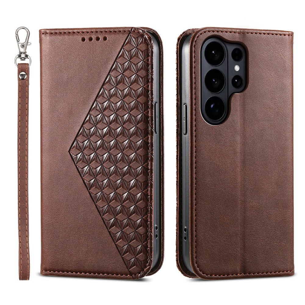 For Samsung Galaxy S26 Ultra Case Calf Texture PU Leather Wallet Phone Cover with Wrist Strap