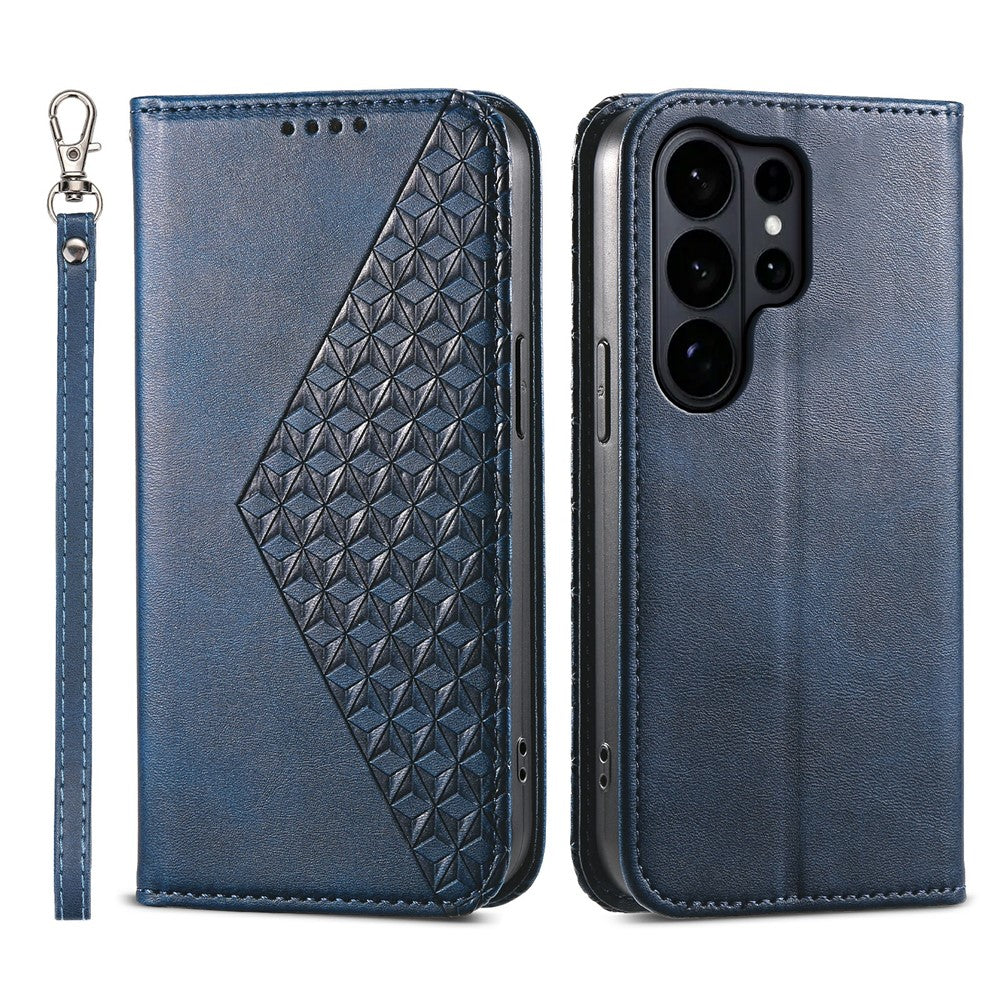 For Samsung Galaxy S26 Ultra Case Calf Texture PU Leather Wallet Phone Cover with Wrist Strap