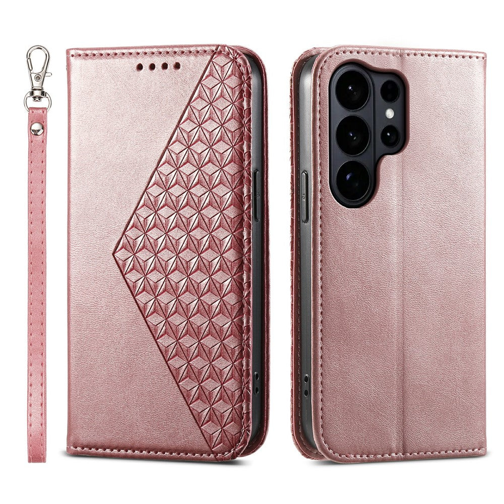 For Samsung Galaxy S26 Ultra Case Calf Texture PU Leather Wallet Phone Cover with Wrist Strap