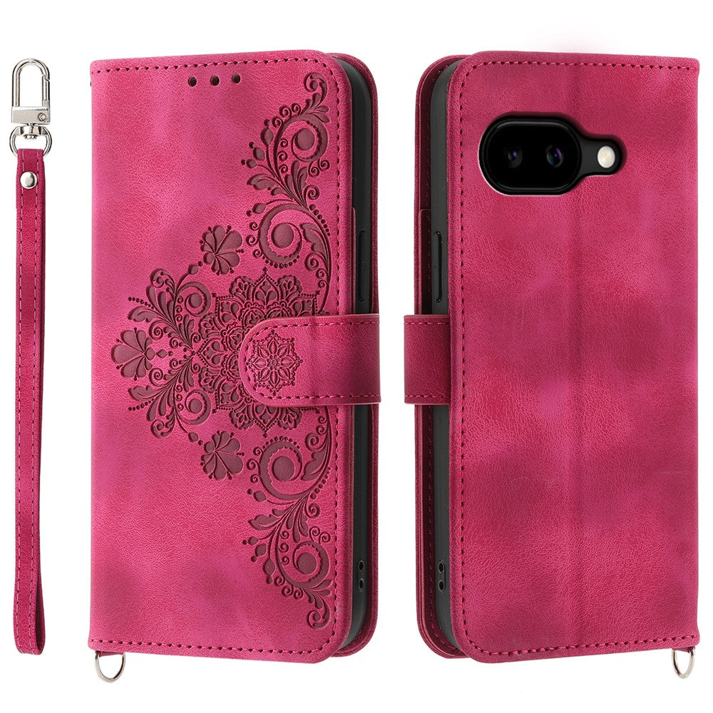 For Google Pixel 10a Case Flower Pattern PU Leather Wallet Phone Cover with Strap