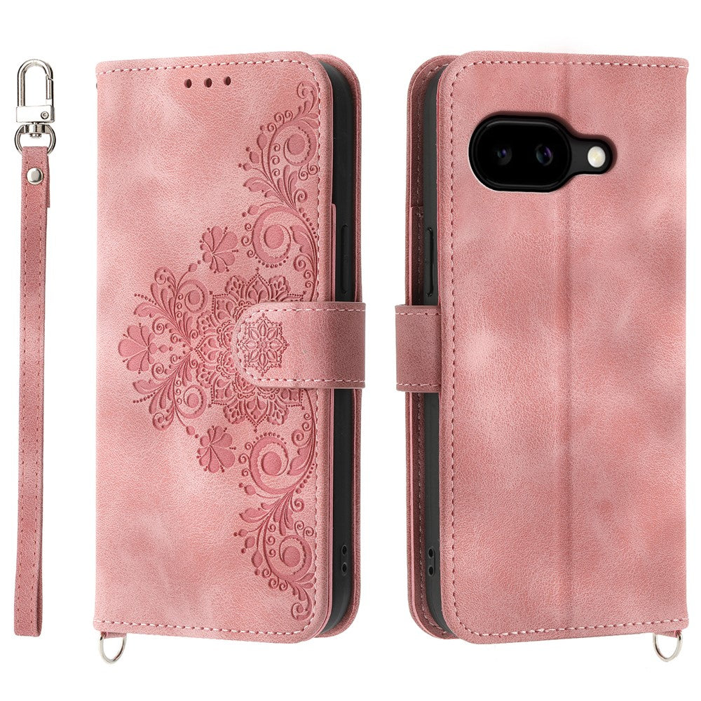 For Google Pixel 10a Case Flower Pattern PU Leather Wallet Phone Cover with Strap