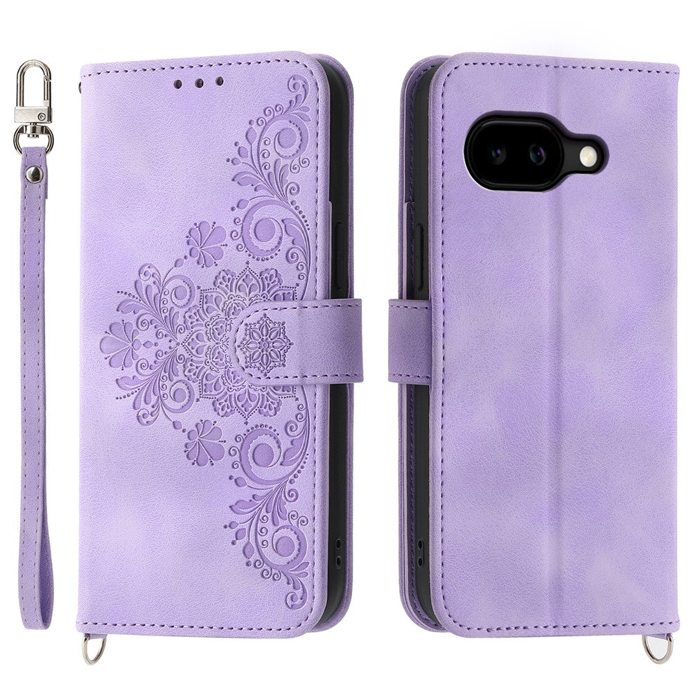 For Google Pixel 10a Case Flower Pattern PU Leather Wallet Phone Cover with Strap