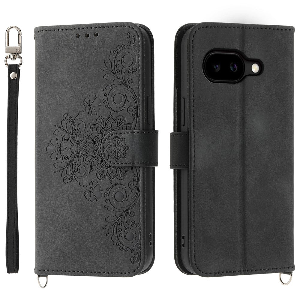 For Google Pixel 10a Case Flower Pattern PU Leather Wallet Phone Cover with Strap